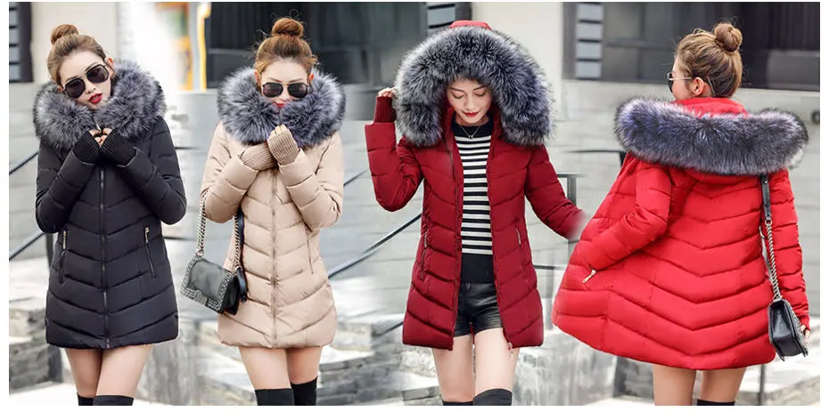 2023 New Wool Collar Hooded Winter Jacket Parkas Women's Jacket Thick Warm Cotton Cushion Down Coat Parka Coat Winter Long Fit D