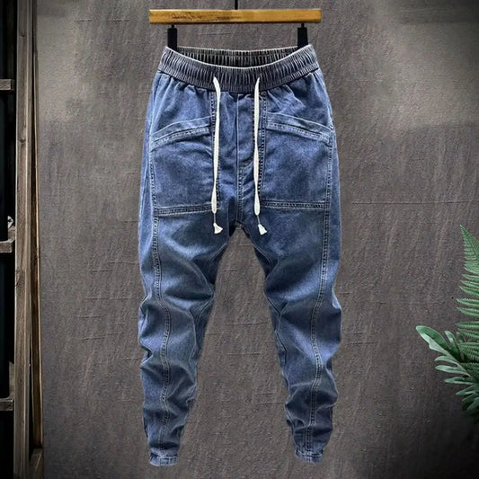 Men's Jeans Fashion Casual Jogger Harem Denim Pants Hip Hop elastic waist Letter printing jeans Male Trousers 2024 spring new