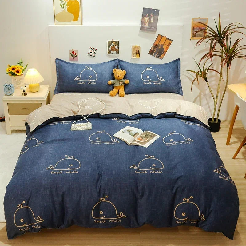 Kawaii Bear Bed Set Floral Duvet Cover Bed Linen Sheet Pillowcase Bedding Cute Dog Quilt Cover Full Queen King Size for Children