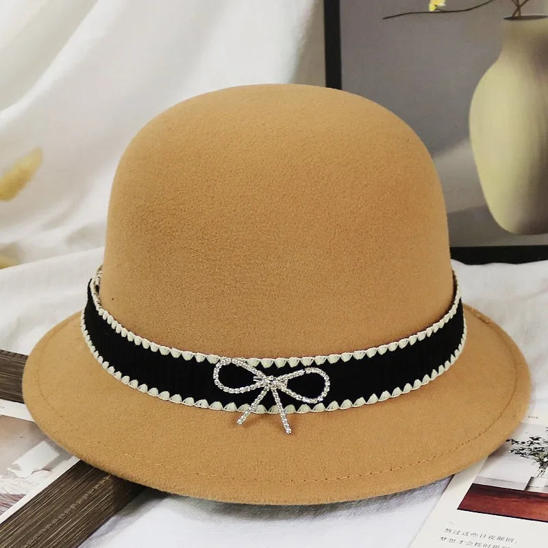 2022 Women Fascinators Wide Brim Wool Felt Hat Cocktail Party Wedding Fedora Hats Dress Church Hat Plumy Felt Floppy Winter Hat