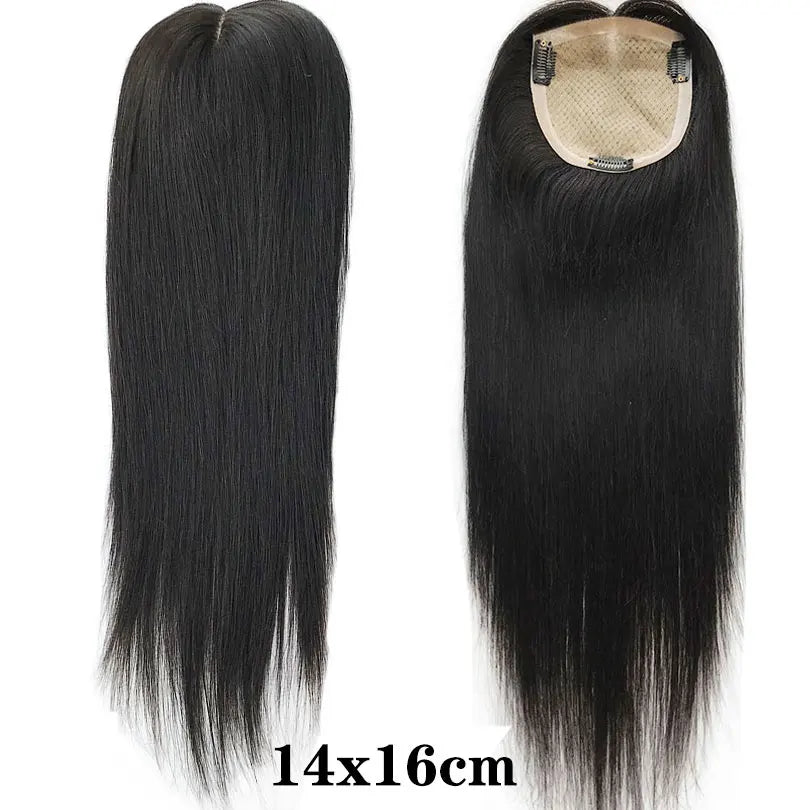 4 Sizes Silk Base Virgin Human Hair Women Toppers 3 Clips Natural Scalp Top Base Black Brown Color For White Women