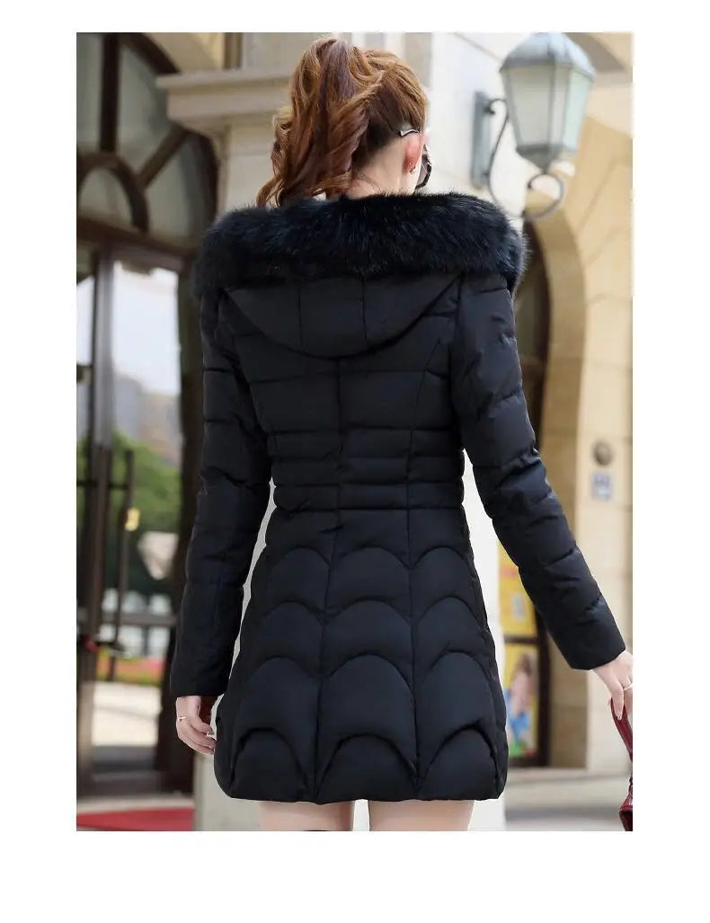 Cotton Padded Women Hoodie Medium Length Slim Fit Knee Length Bread Jacket Niche Plush and Thick Hooded Gentle and Versatile