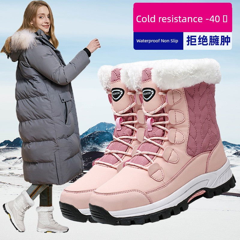 Winter Outdoors Northeast Travel Snow Boots for Women Thickened Waterproof Non-Slip Dr. Martens Boots Fleece Lined Leather Non-Slip Cotton-Padded Boots