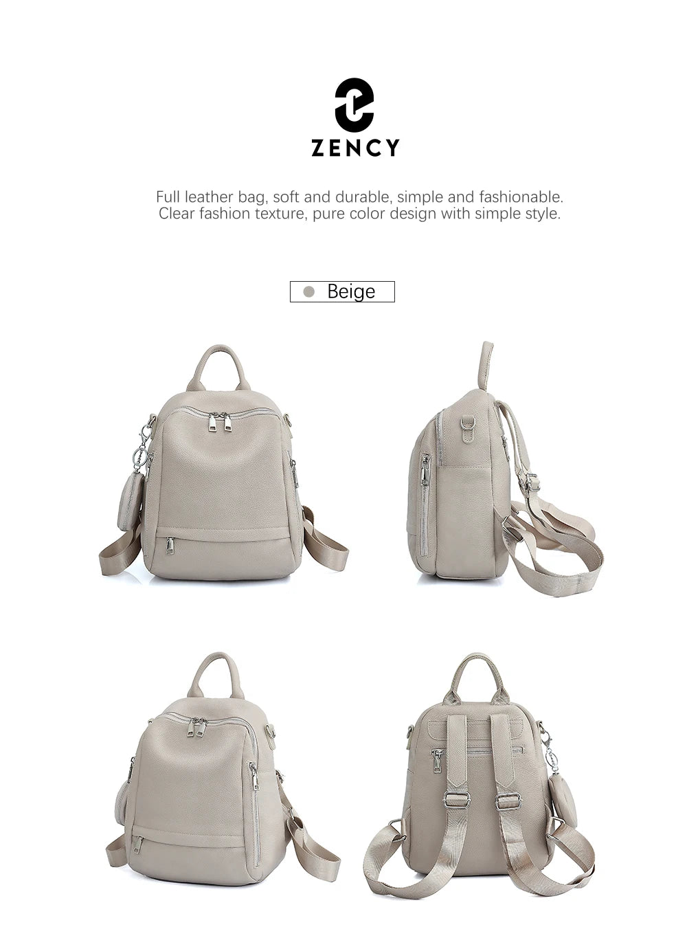 Zency Genuine Leather Women's Backpack High Quality School Bag Travel Female Shopper Shoulder Bag Satchel Rucksack Commuter 2024