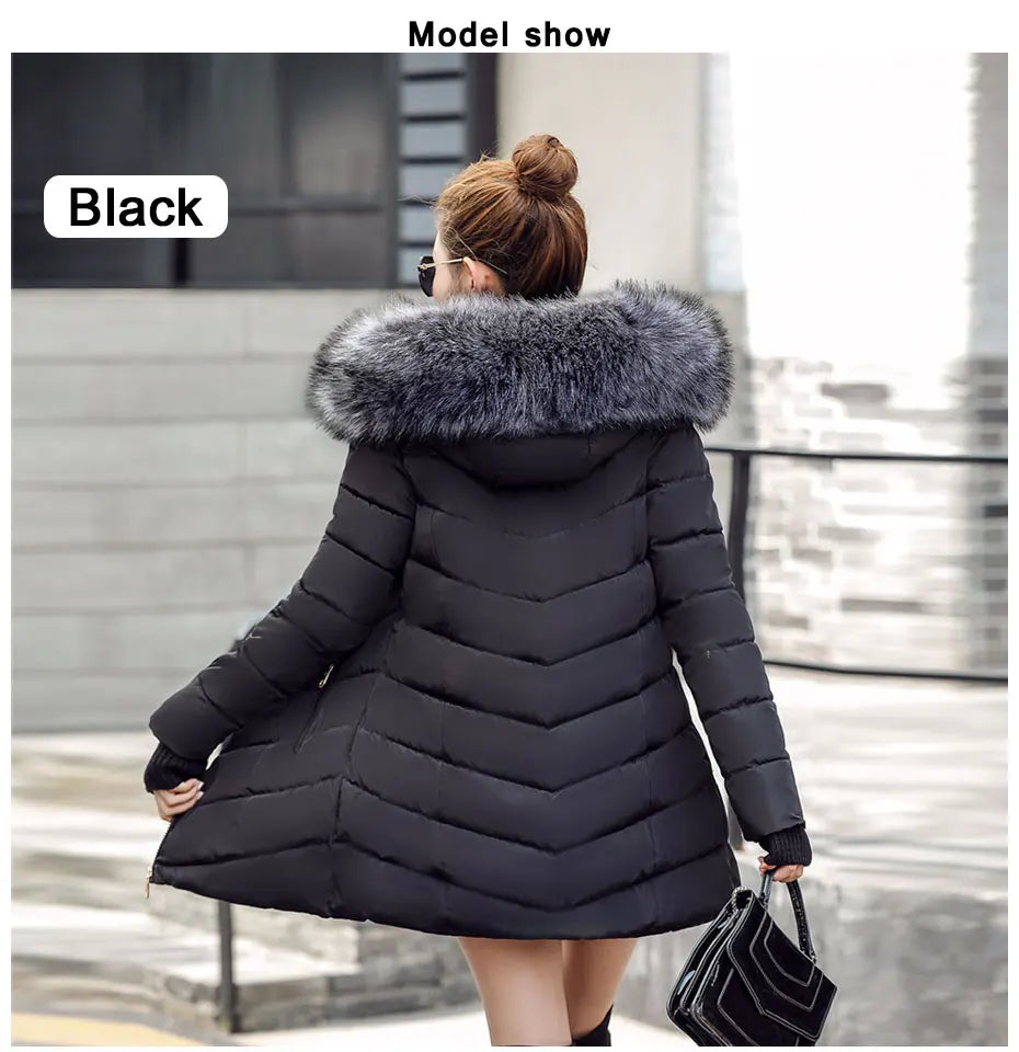 2023 New Wool Collar Hooded Winter Jacket Parkas Women's Jacket Thick Warm Cotton Cushion Down Coat Parka Coat Winter Long Fit D