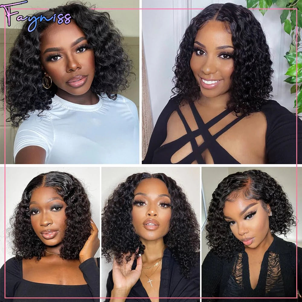 Fayniss Glueless Wig Human Hair Ready To Wear Deep Wave Bob Wigs For Women Water Wave Bob Wig 100% Human Hair Wigs Pre Cut Lace