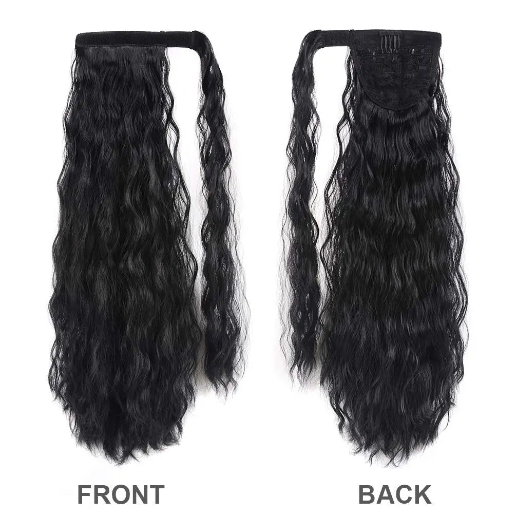 Tereshar Synthetic Corn Wave Ponytail Extension Clip in Long Wavy Curly Wrap Around Pony Tail Heat Resistant Hairpiece for Women