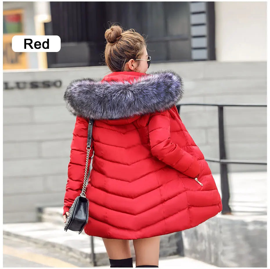 2023 New Wool Collar Hooded Winter Jacket Parkas Women's Jacket Thick Warm Cotton Cushion Down Coat Parka Coat Winter Long Fit D