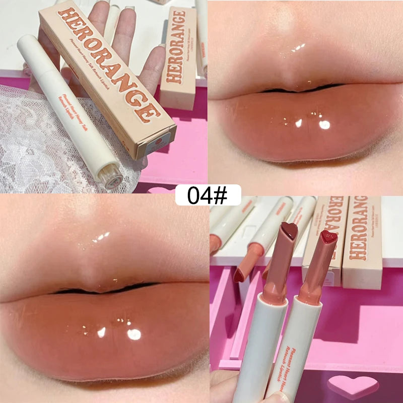 New Mirror Glass Solid Lip Glaze Water Light Heart Shape Lipstick Pen Clear Oil Jelly Lip Gloss Korean Tint Makeup Girl Cosmetic