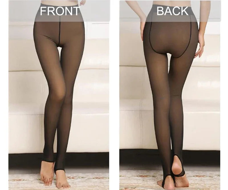 Women's Thermal Leggings Insulated Tights Fleece Lined High Waist Elasticity Thick Plush Women Pantyhose Winter Below 70kg