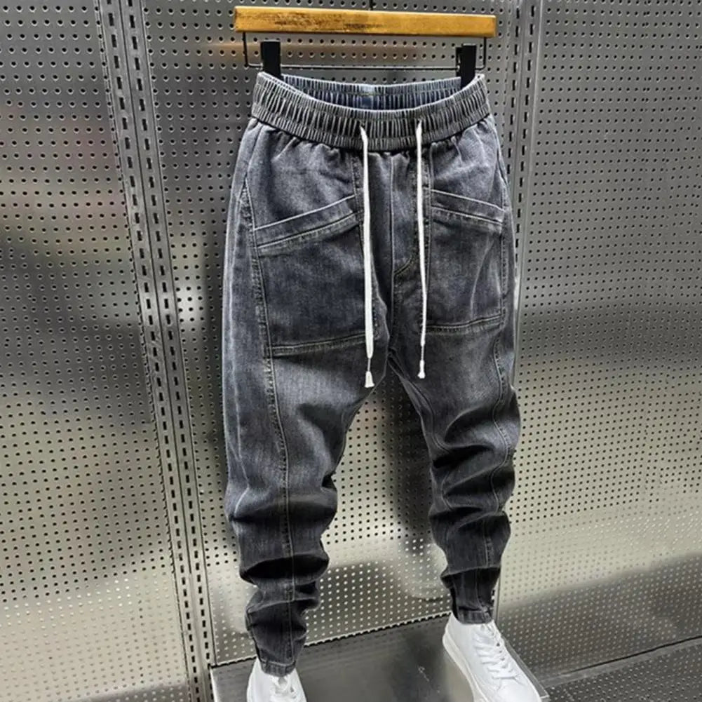 Men's Jeans Fashion Casual Jogger Harem Denim Pants Hip Hop elastic waist Letter printing jeans Male Trousers 2024 spring new