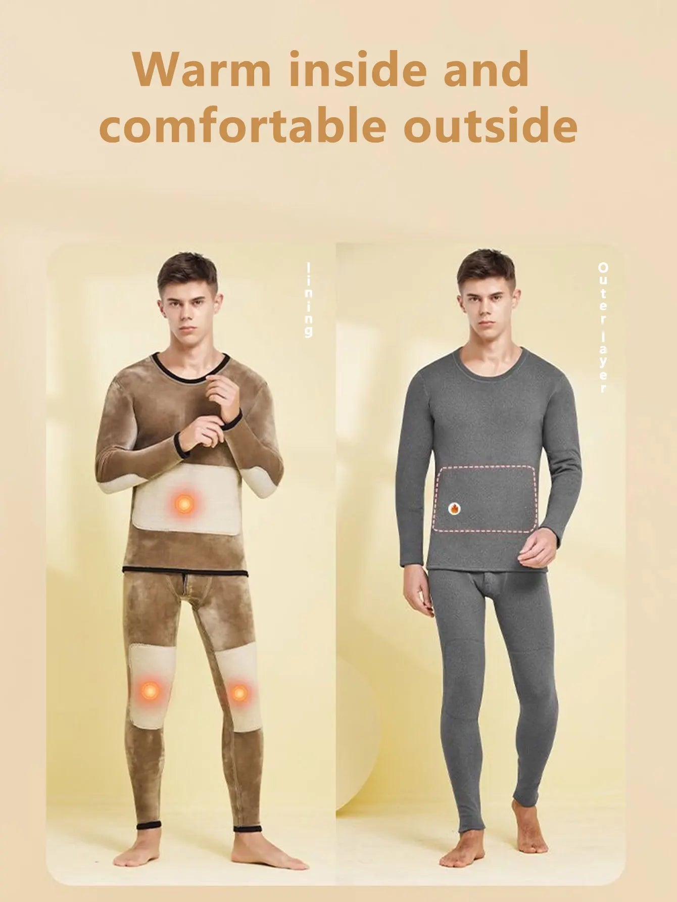 Men's thermal underwear wool lined base set, suitable for winter sleepwear set in cold weather