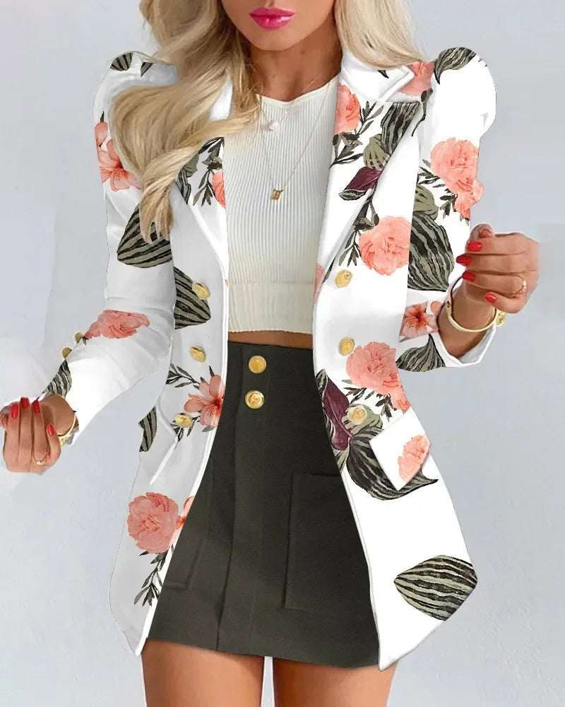 Spring Female Blazer Set Elegant Women's Suit Blazers Coat Sexy Bandage Skirt Suit Short Female Formal Office Ladies Clothing