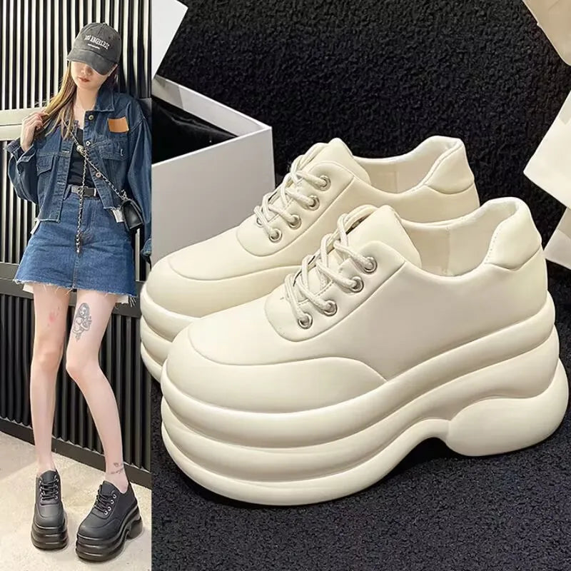 New White Hidden Wedge Heels Sneakers Casual Shoes Woman High Platform Shoes Women High Heels Wedges Shoes Zapatillas De Deporte