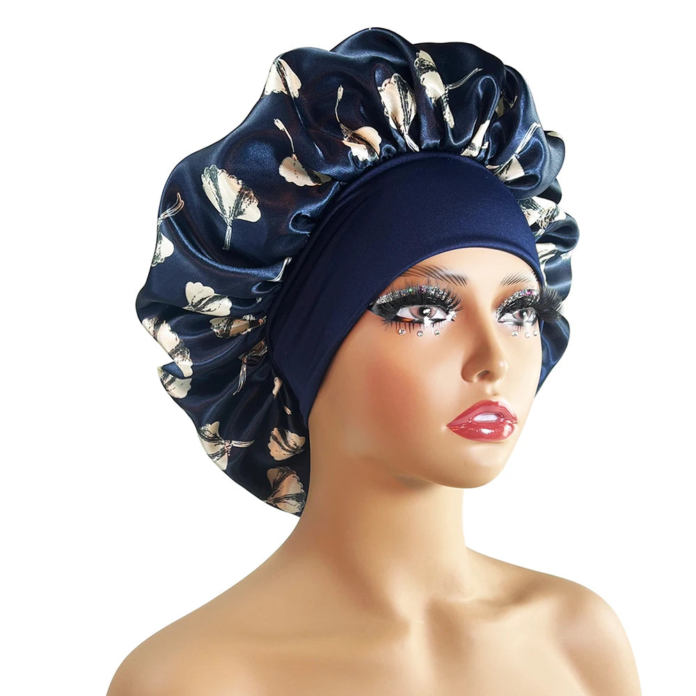 Women Satin Bonnet Cap Silky Big Bonnet for Women Floral Printing Sleep Cap Design Boneet's