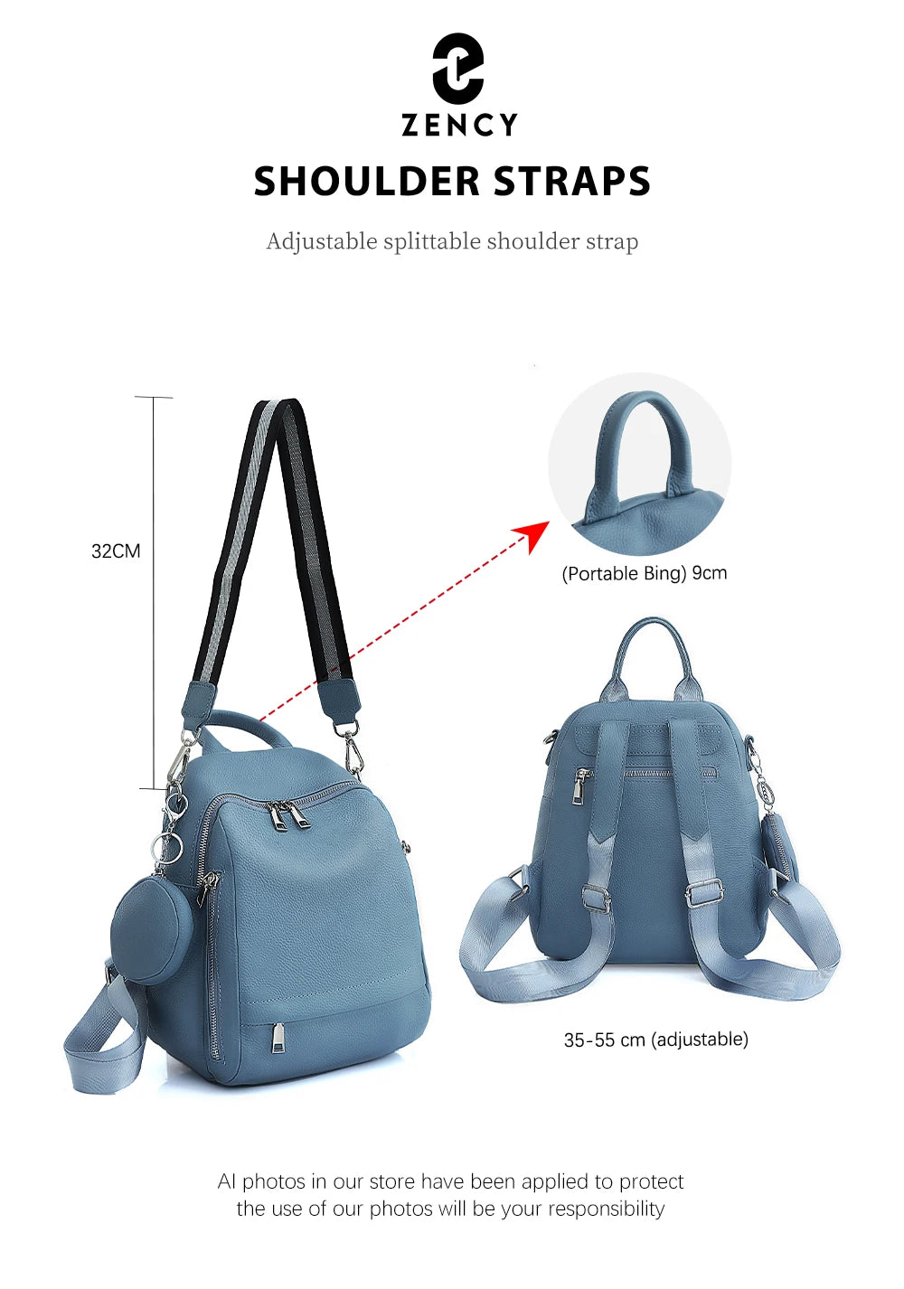 Zency Genuine Leather Women's Backpack High Quality School Bag Travel Female Shopper Shoulder Bag Satchel Rucksack Commuter 2024