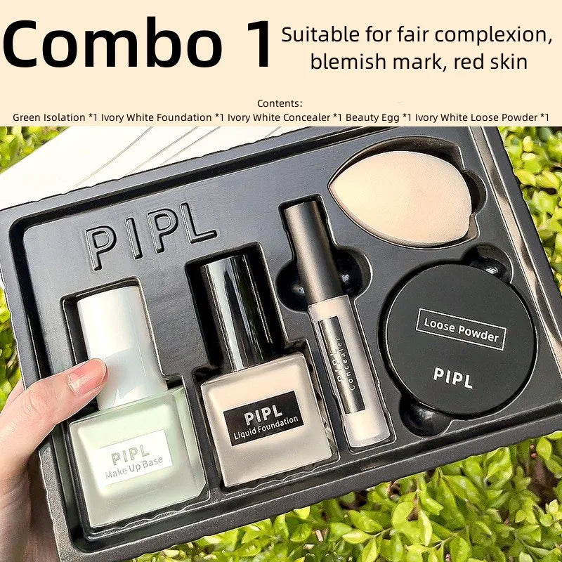 Base Makeups 5Pcs/Set Foundation Liquid Isolation Concealer Beauty Make Ups Egg Loose Powder Combination Cosmetics Set Wholesale