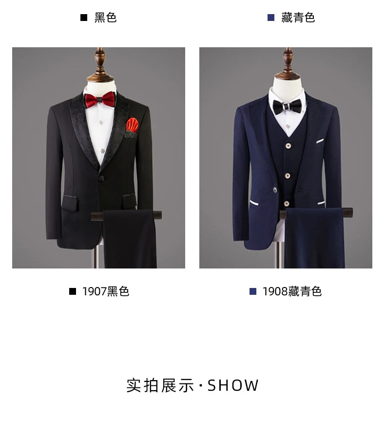 Boys Formal Black Dress Suit Set Handsome Children's Spring Autumn Wedding Piano Party Costume Kids Blazer Pants Bowtie Clothes