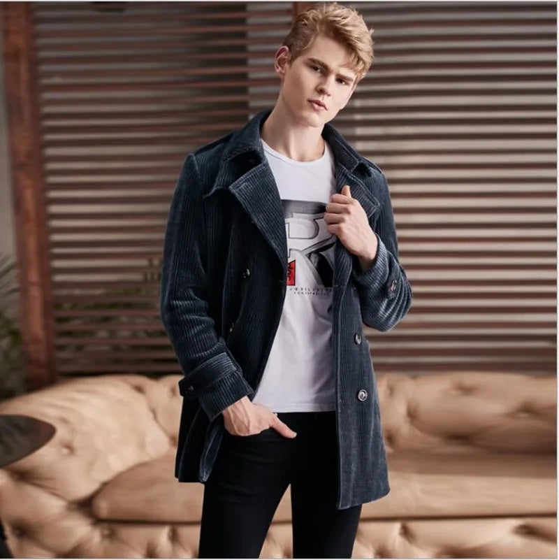 Spring Men's Fashion Long Trench Coat New Autumn Waterproof Loose Cotton Windbreaker Jacket Male Solid Double Breasted Outerwear