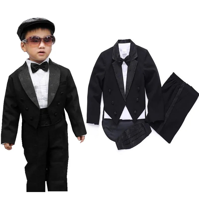 2023 Baby Boy Classic Tuxedo black/white suits Infant Baptism Wedding Suit Toddler Formal Party Christening Church Outfit  4PCS