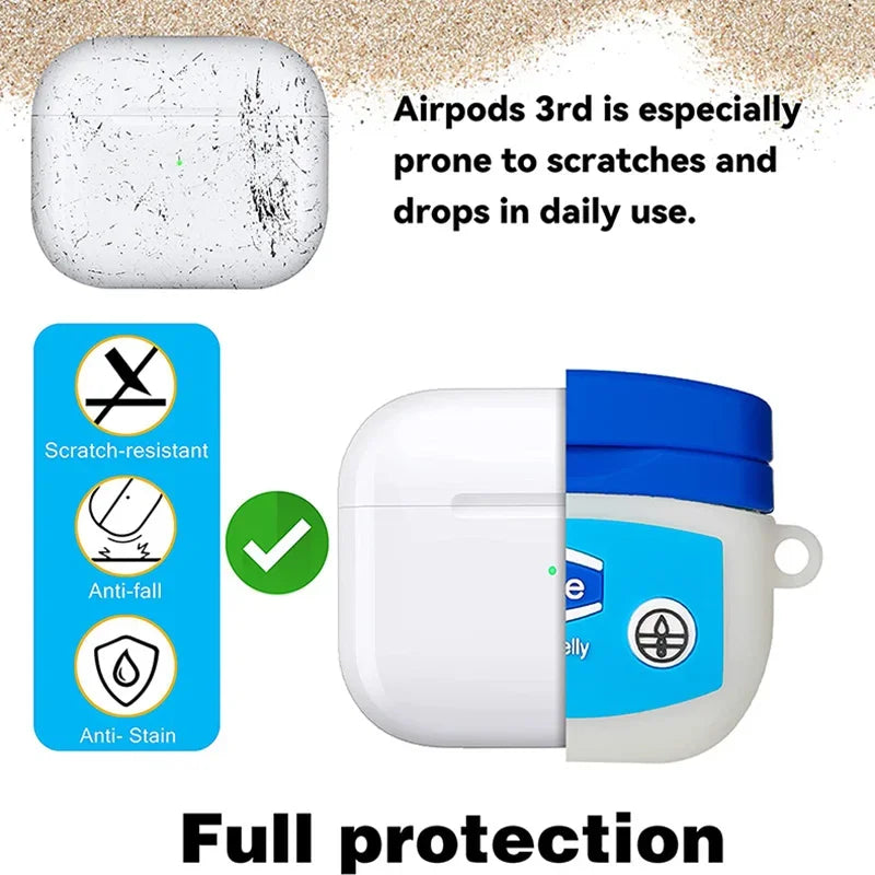 3D Vaseline Designer Silicone Case For Airpods 1 2 3 Pro 2 Bluetooth Earphone Cover For Airpods Charging Box Case with Hook