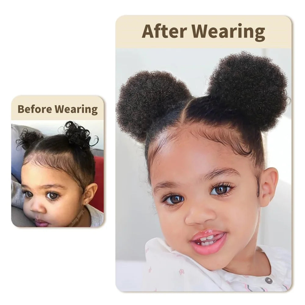 Afro Puffs Natural Black Afro Puff Hair Bun For Kids 100% Remy Human Hair Small Drawstring Ponytail For Little Girls Curly