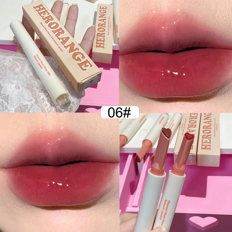 New Mirror Glass Solid Lip Glaze Water Light Heart Shape Lipstick Pen Clear Oil Jelly Lip Gloss Korean Tint Makeup Girl Cosmetic