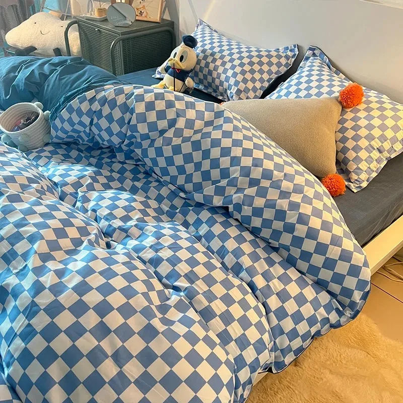 Checkerboard Bedding Set No Comforter Quilt Duvet Cover Pillowcase Flat Sheet Single Queen Size Polyester Bedclothes