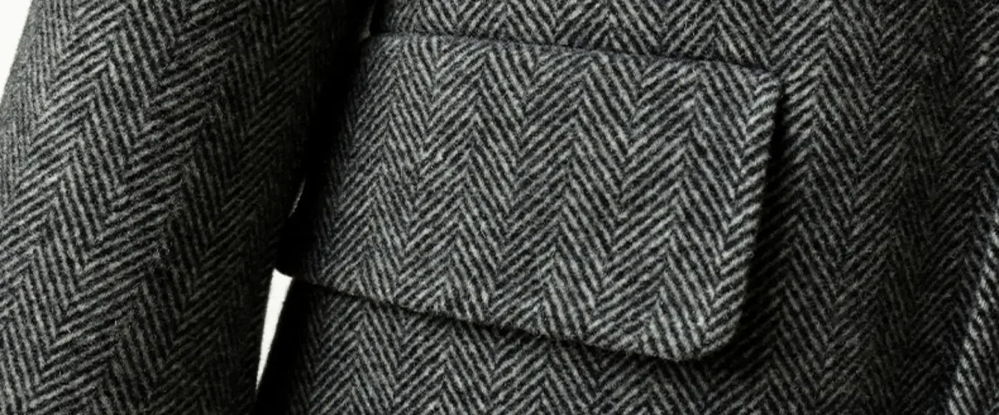 Autumn Winter Herringbone 100% Wool Coats for Men Belt Business Casual Double Sided Woolen Jacket Men's Long Coat Male Clothing