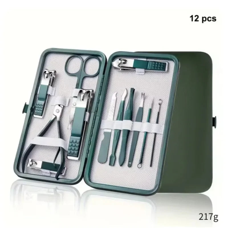 7/10/12/18 pcs Spring Green New Stainless Steel Nail Clippers Set Grooming Tool Set With Portable Case Manicure Art Tool Green