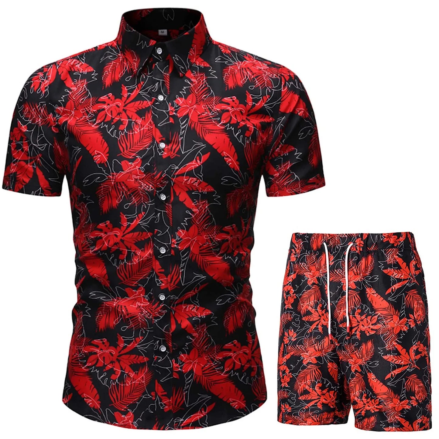 Floral Leaf Printed 2PCS Shirts Suits Men Fashion Shirts+Shorts 3D Two Piece Sets Hawaii Shirts Beach Shirt Sets Boy Beach Sets