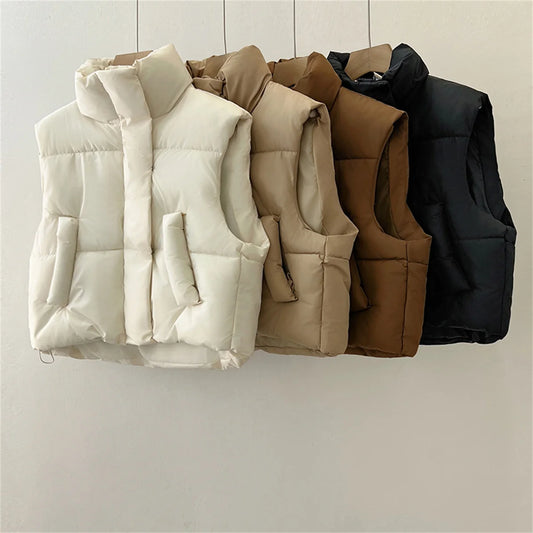 Autumn Winter Y2K Vest Women Thick Warm Down Vest Harajuku Loose Jacket Casual Outerwear Short Waistcoat Windproof Vest Coats