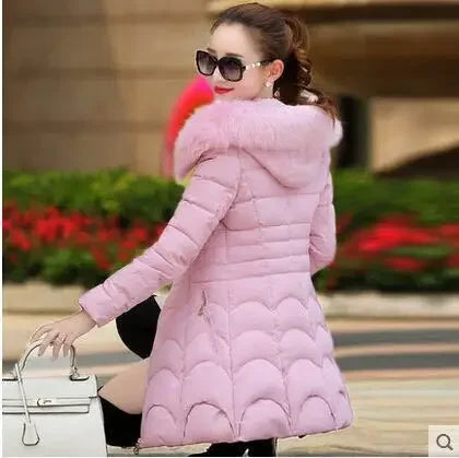 Cotton Padded Women Hoodie Medium Length Slim Fit Knee Length Bread Jacket Niche Plush and Thick Hooded Gentle and Versatile