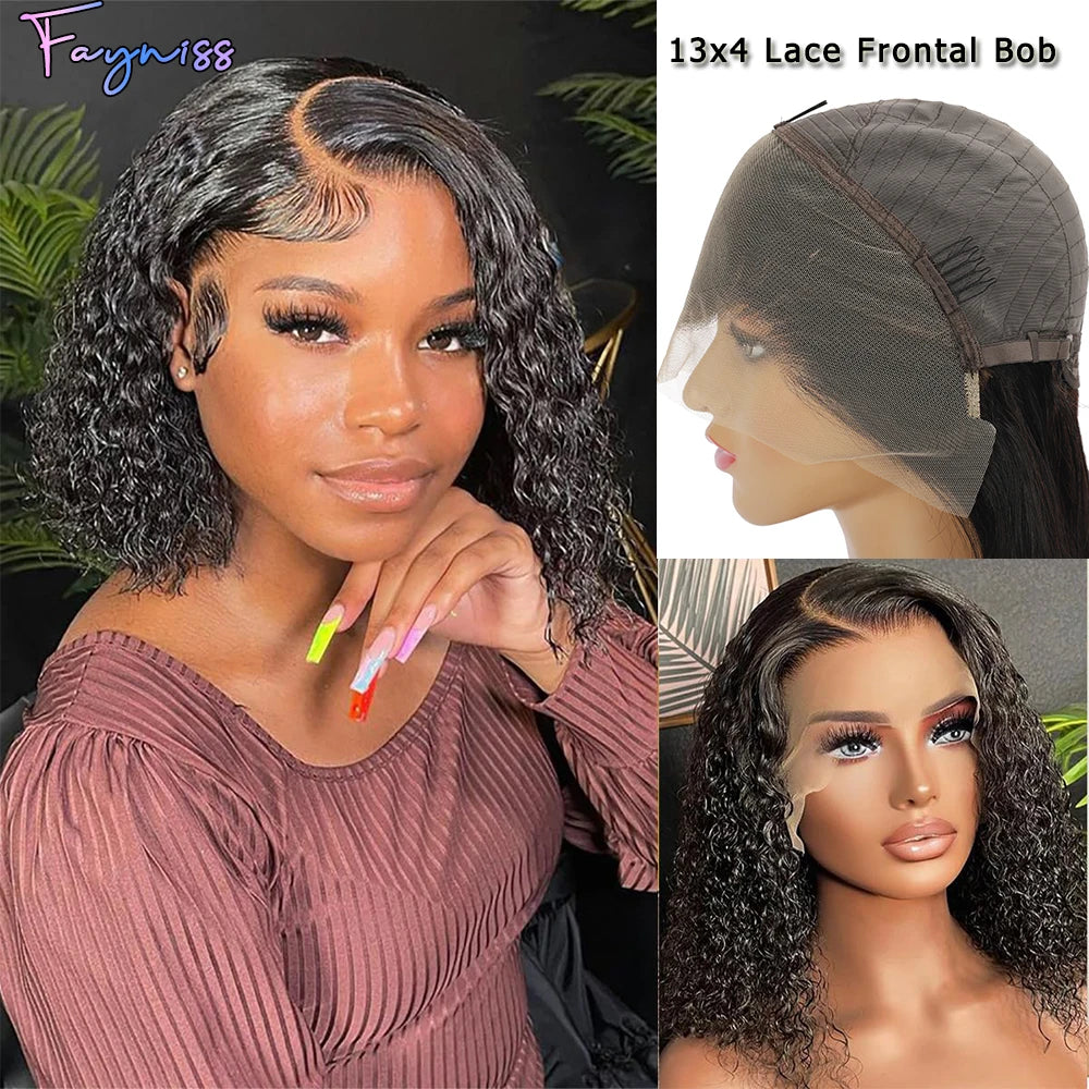 Fayniss Glueless Wig Human Hair Ready To Wear Deep Wave Bob Wigs For Women Water Wave Bob Wig 100% Human Hair Wigs Pre Cut Lace