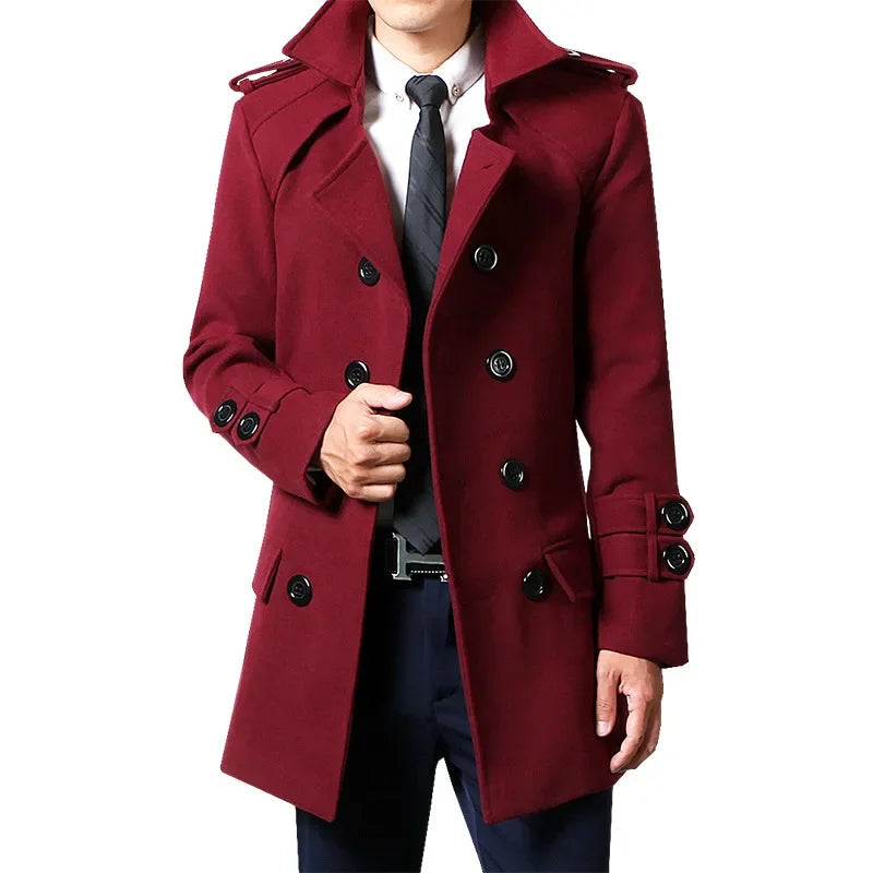 Winter Woolen Overcoat Men Medium-length Fleece-lined Thickened Trendy Wool Jacket For Autumn/winter Season