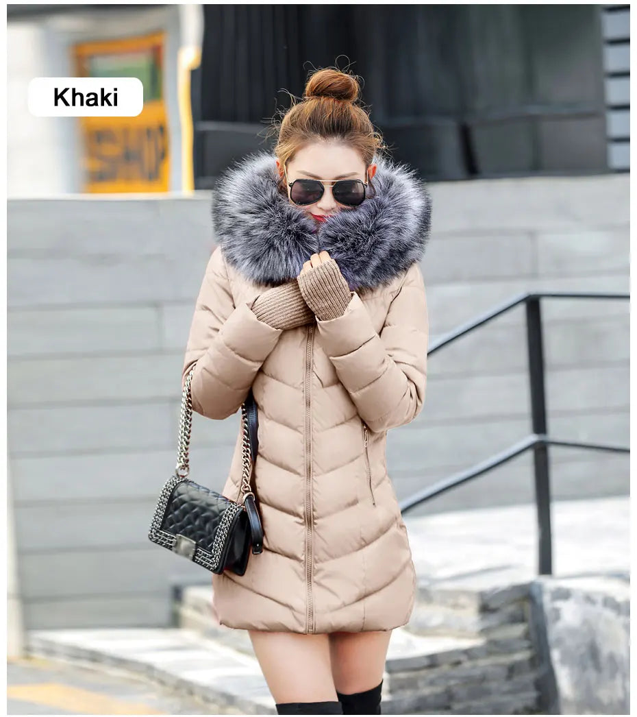 2023 New Wool Collar Hooded Winter Jacket Parkas Women's Jacket Thick Warm Cotton Cushion Down Coat Parka Coat Winter Long Fit D