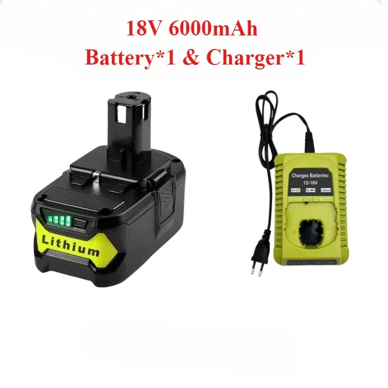 18V 6000mAh For RYOBI P108 One+ Plus Battery 18 Volt Lithium-Ion Power Tools Battery P104 P107 P108 RB18L20 RB18L50 RB18L40