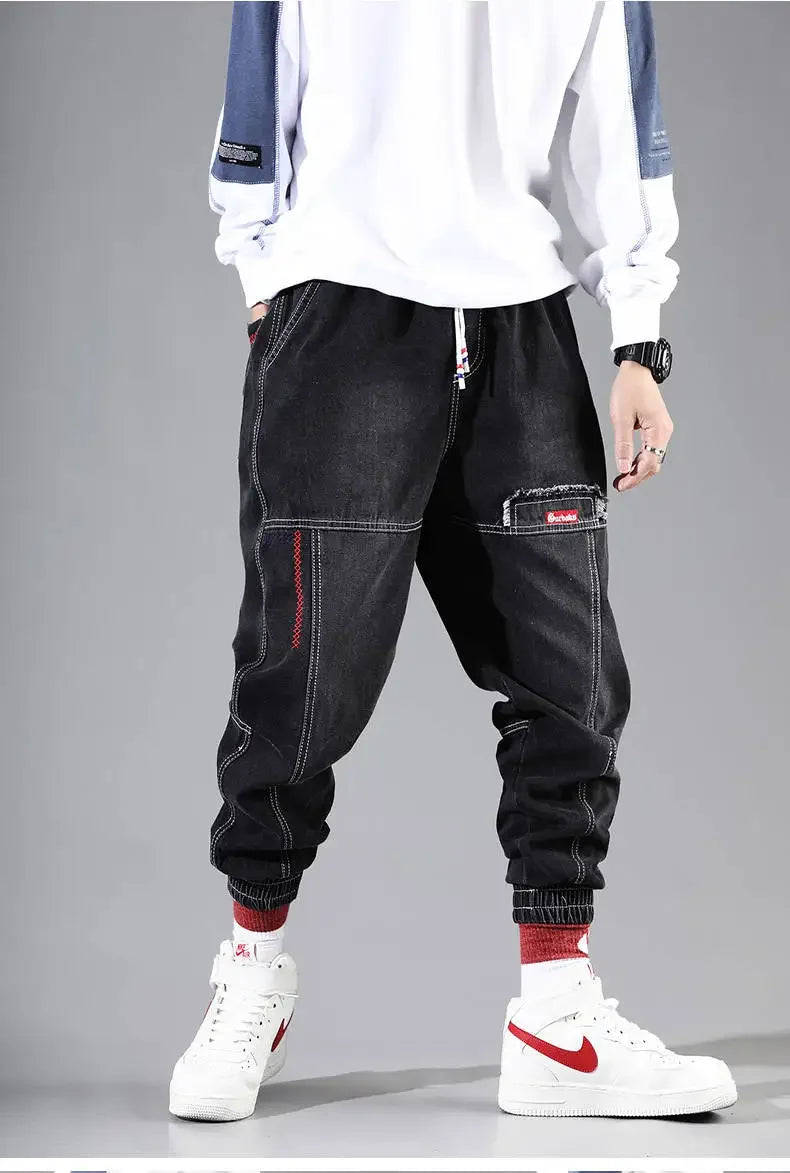 Fashionable Hip Hop Men's Cargo Pants - Elastic Waist Harem Joggers with Ankle Band Streetwear Ankle-Length Pants Plus Size 5XL