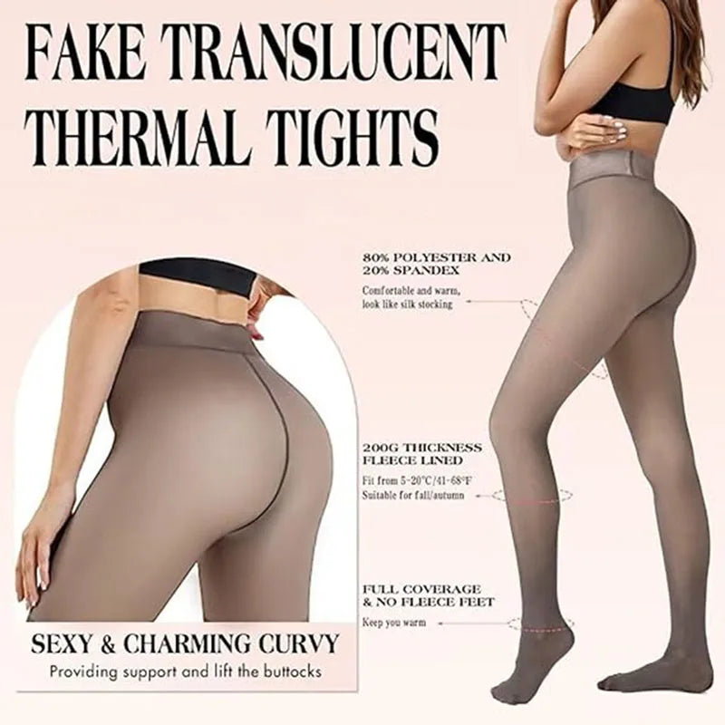 200g Women Lined Tights Crotch One Seam Line Warm Sheer Pantyhose Fake Translucent Thermal Thick Tights Leggings