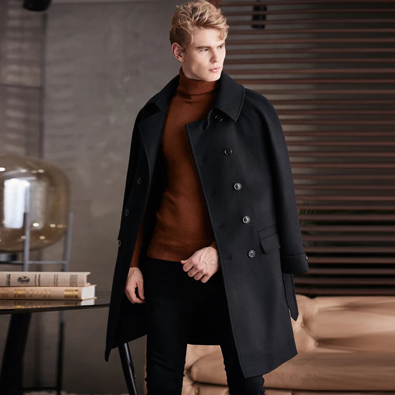 Spring Men's Fashion Long Trench Coat New Autumn Waterproof Loose Cotton Windbreaker Jacket Male Solid Double Breasted Outerwear