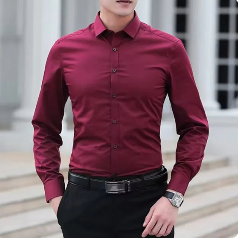 2024 New Men's Long Sleeve Fashion Shirt Designer Style Business Elastic Wrinkle Resistant Soft Comfortable Office Black White