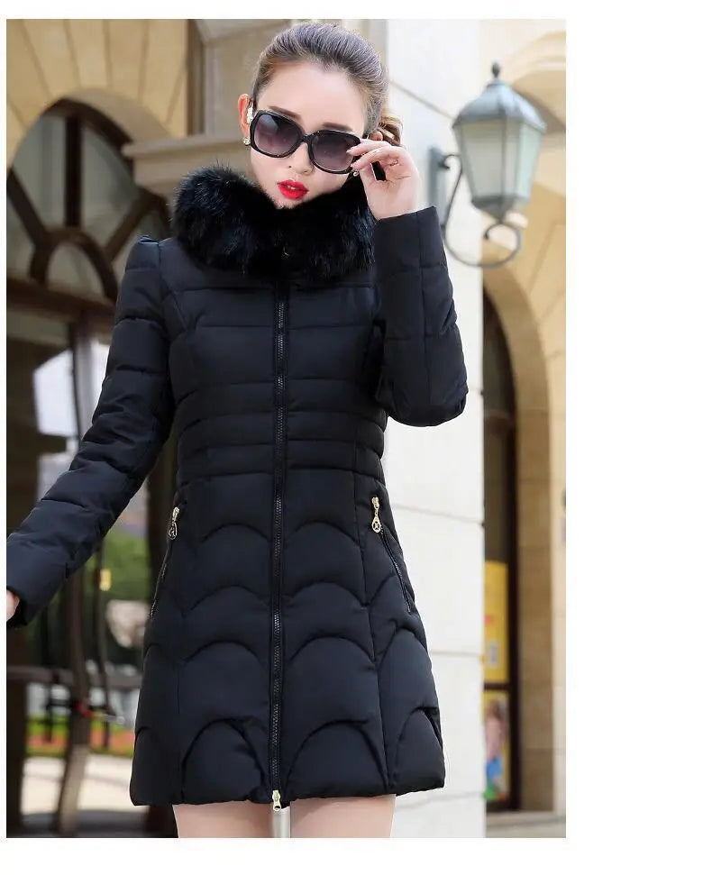 Cotton Padded Women Hoodie Medium Length Slim Fit Knee Length Bread Jacket Niche Plush and Thick Hooded Gentle and Versatile