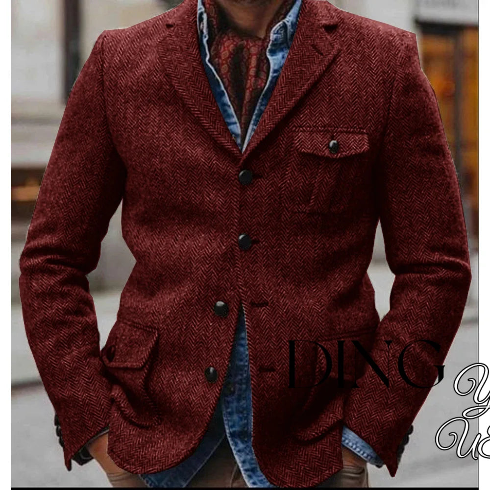 Men's Herringbone Jacket Slim Fit Single Breasted Man Suits Comfortable Men's Suit Casual Blazers Male Coat With 3 Pockets