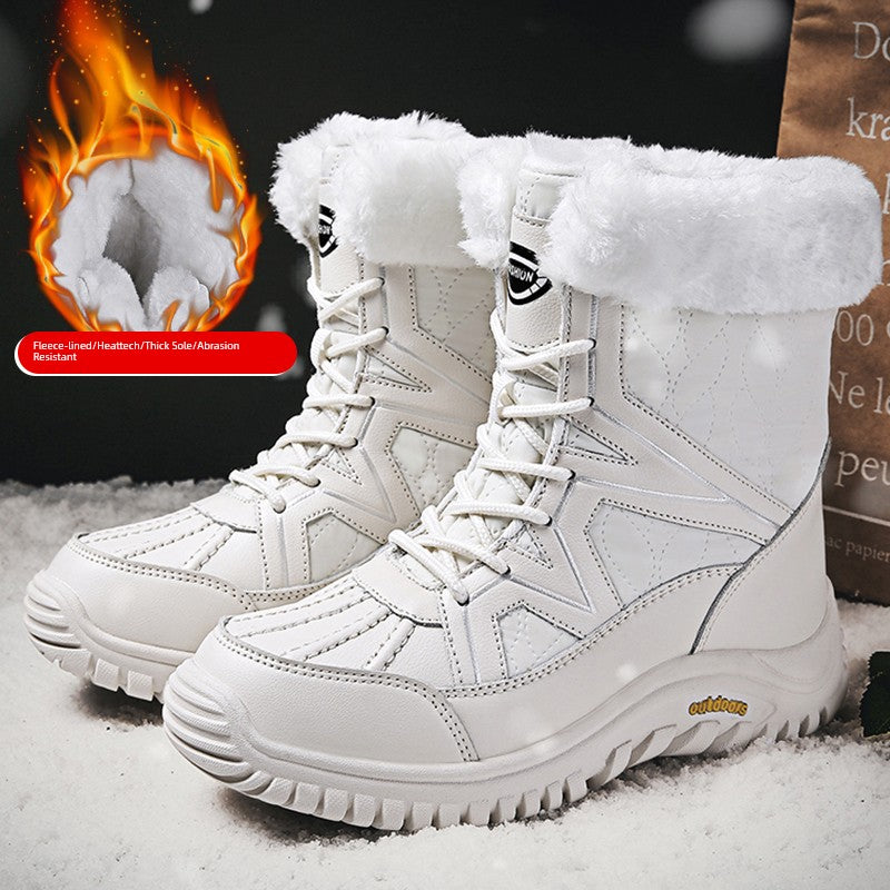 Winter Outdoors Northeast Travel Snow Boots for Women Thickened Waterproof Non-Slip Dr. Martens Boots Fleece Lined Leather Non-Slip Cotton-Padded Boots