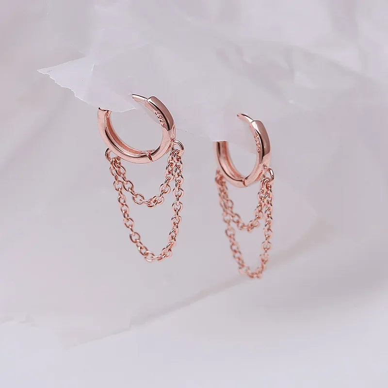 925 Sterling Silver Double Layer Tassel Hoop Earrings For Women INS Popular Cold Style Women Fashion Jewelry