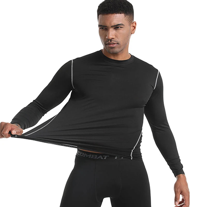 2024 Men's Long Sleeved Sports T-Shirt With High Elasticity And Quick Drying Solid Color Long Sleeves