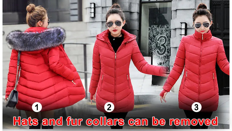 2023 New Wool Collar Hooded Winter Jacket Parkas Women's Jacket Thick Warm Cotton Cushion Down Coat Parka Coat Winter Long Fit D