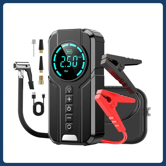 High Power Wireless Car Jump Starter with Air Pump and Power Bank 4 in 1 10KmAh Car Battery Starter Starting Auto Tyre Inflator