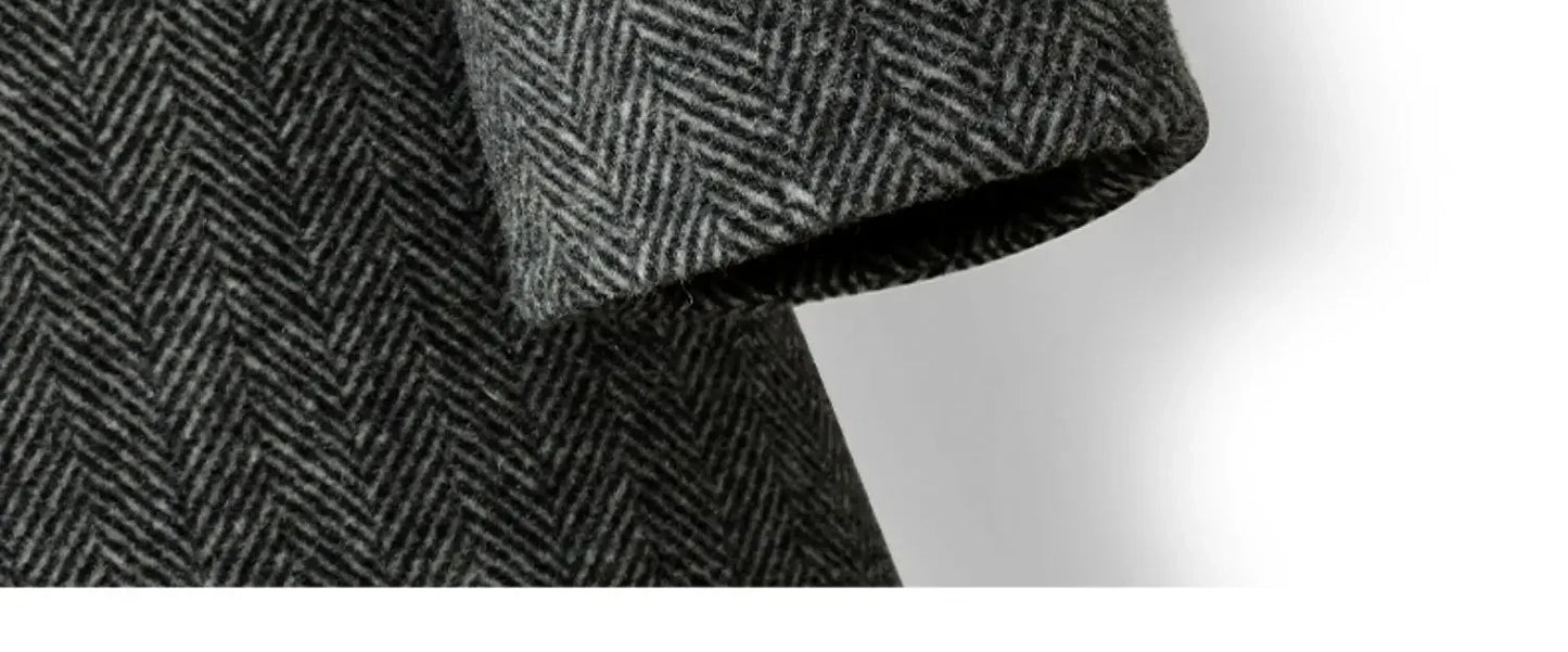 Autumn Winter Herringbone 100% Wool Coats for Men Belt Business Casual Double Sided Woolen Jacket Men's Long Coat Male Clothing