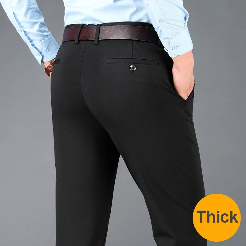 Men's Business Casual Pants Spring Summer Elastic Trousers Office Suit Pants Quick Dry Formal Pants Breathable Comfortable